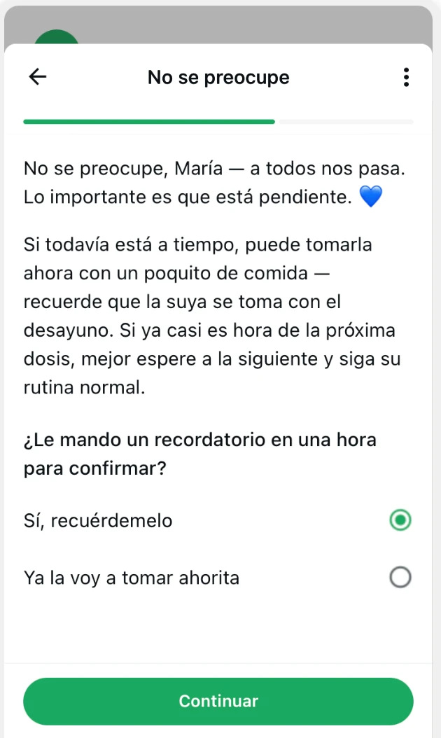 Screen 2 of the WhatsApp adherence check-in
